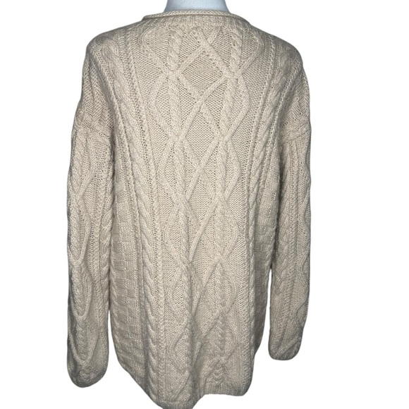 Amazonias Cream Alpaca Wool Fisherman Cable Knit Sweater Sz L Hand Knitted Peru - Picture 3 of 9